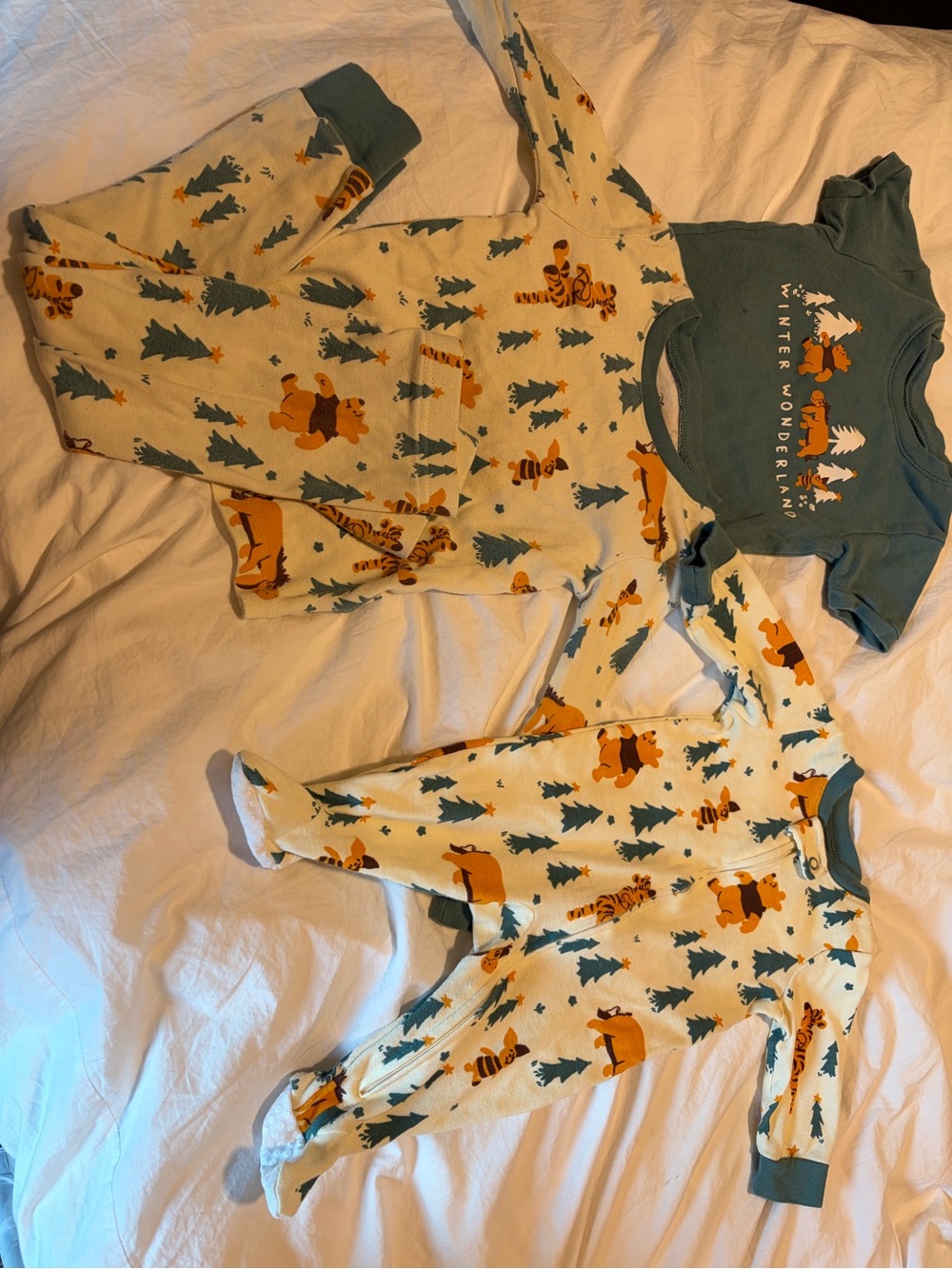 Kids Winnie The Pooh “Winter Wonderland” Pajama Set - Green & Cream